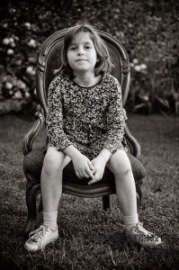 Pasadena girl in chair in black and white