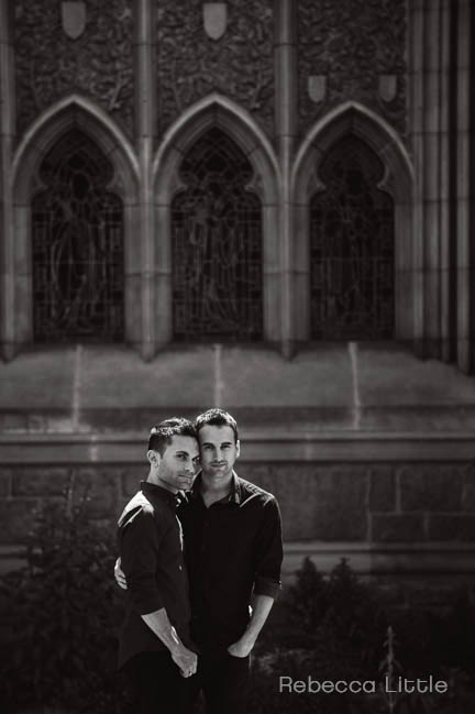 All Saints church Pasadena CA couple in love engagement photos by Rebecca Little